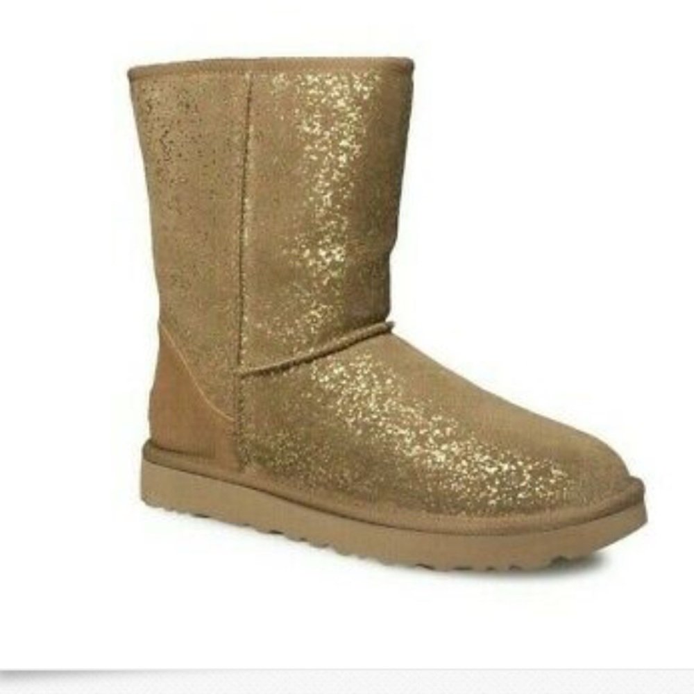 UGG CHESTNUT CLASSIC SHORT FOIL GLAM SUEDE Size 7
